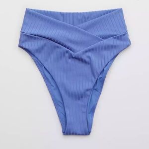 Aerie Ribbed Shine Crossover High Cut Cheeky Bikini Bottom
